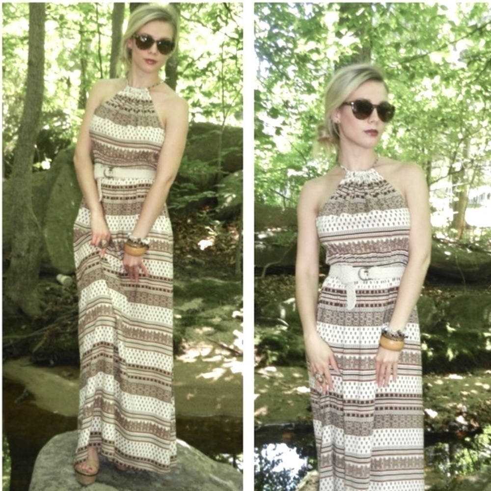 I LOVE HER•Navy & White Aztec Print Maxi Dress